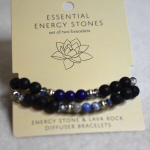 NWT Essential Energy Stones/Lava Rocks Diffuser Set Of 2 Stretch 6" Bracelets